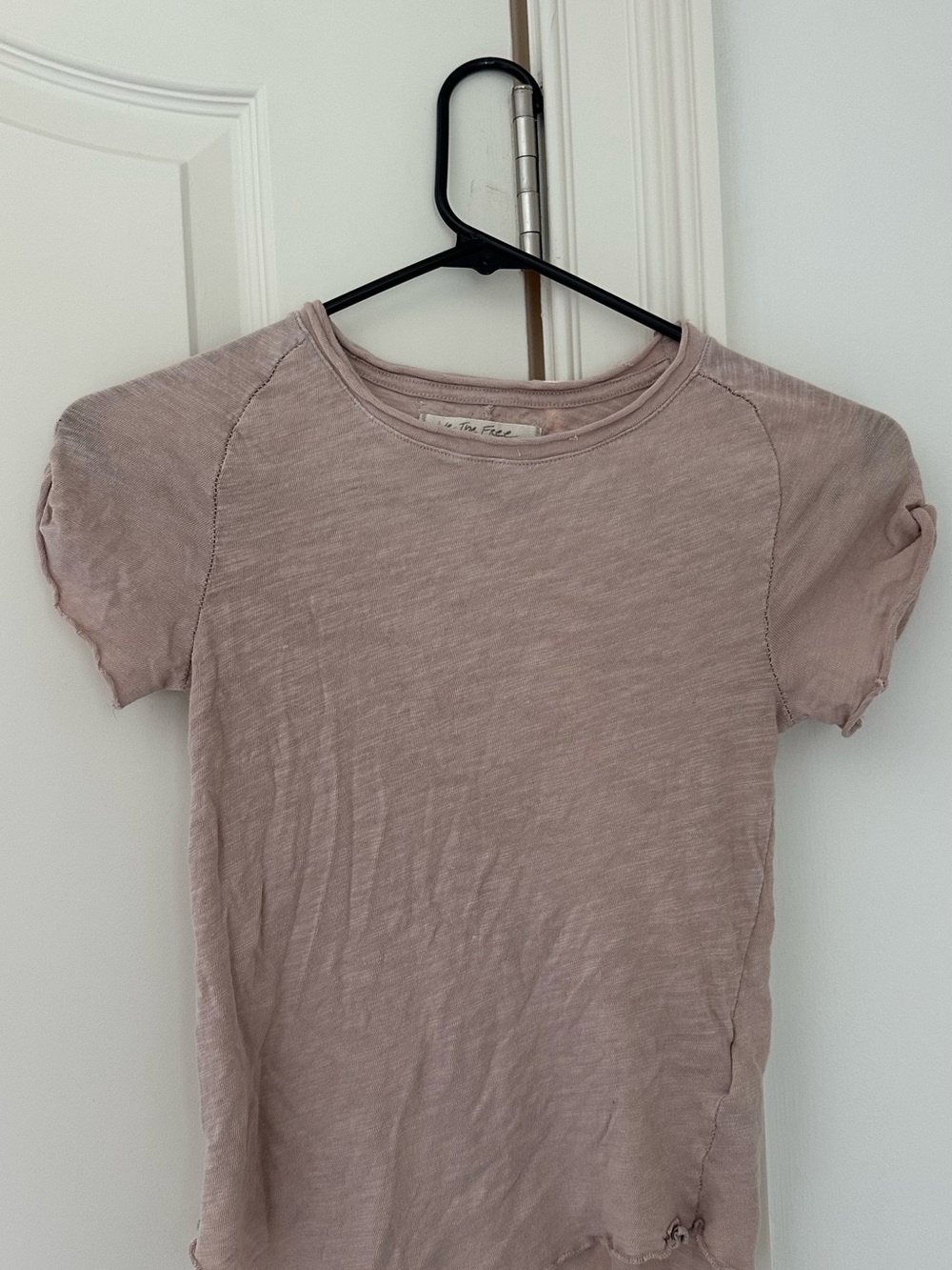 Free People We the Free Be My Baby Tee Cropped Brown Tee with Lettuce Hem - Picture 5 of 7